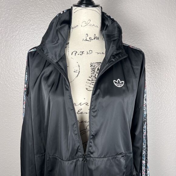 RARE Adidas Originals Sz 8/UK12 Windbreaker Long Sleeve 1/2 Zip 3-Stripes Black - Picture 6 of 12